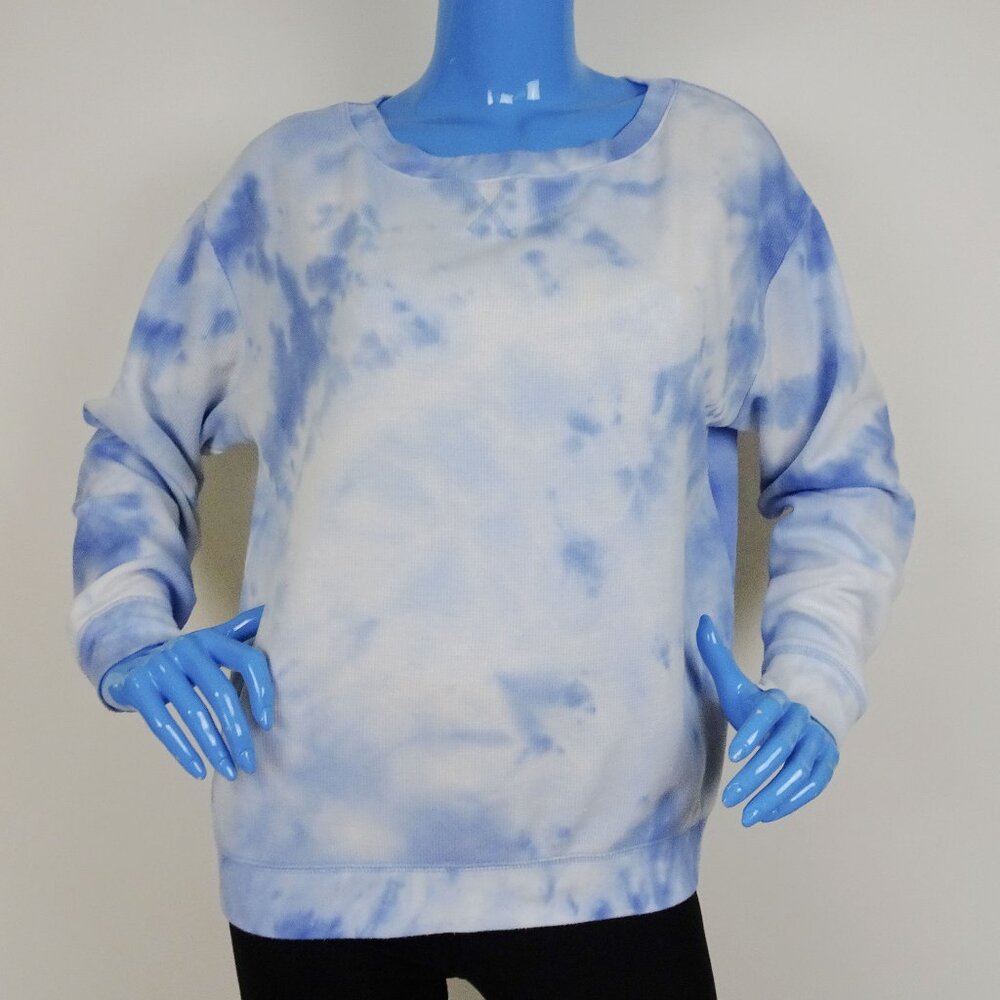 Splendid Thermal Waffle Knit Tie Dye Sweatshirt Top M 8 10 Relaxed Hippie Blue